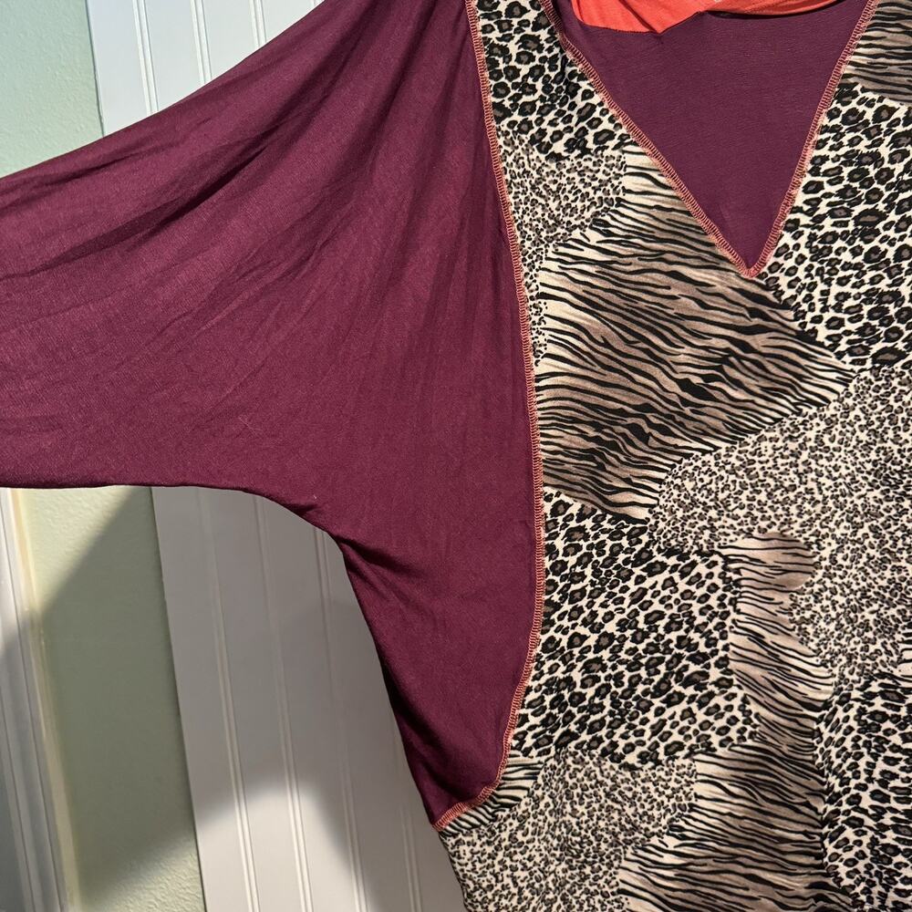 Storyteller Leopard Print Tunic Top Hooded Purple Orange Plus Size 3X - Picture 2 of 6